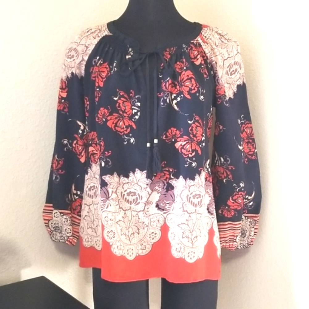 Meadow Rue 100% Silk Blouse Floral Print